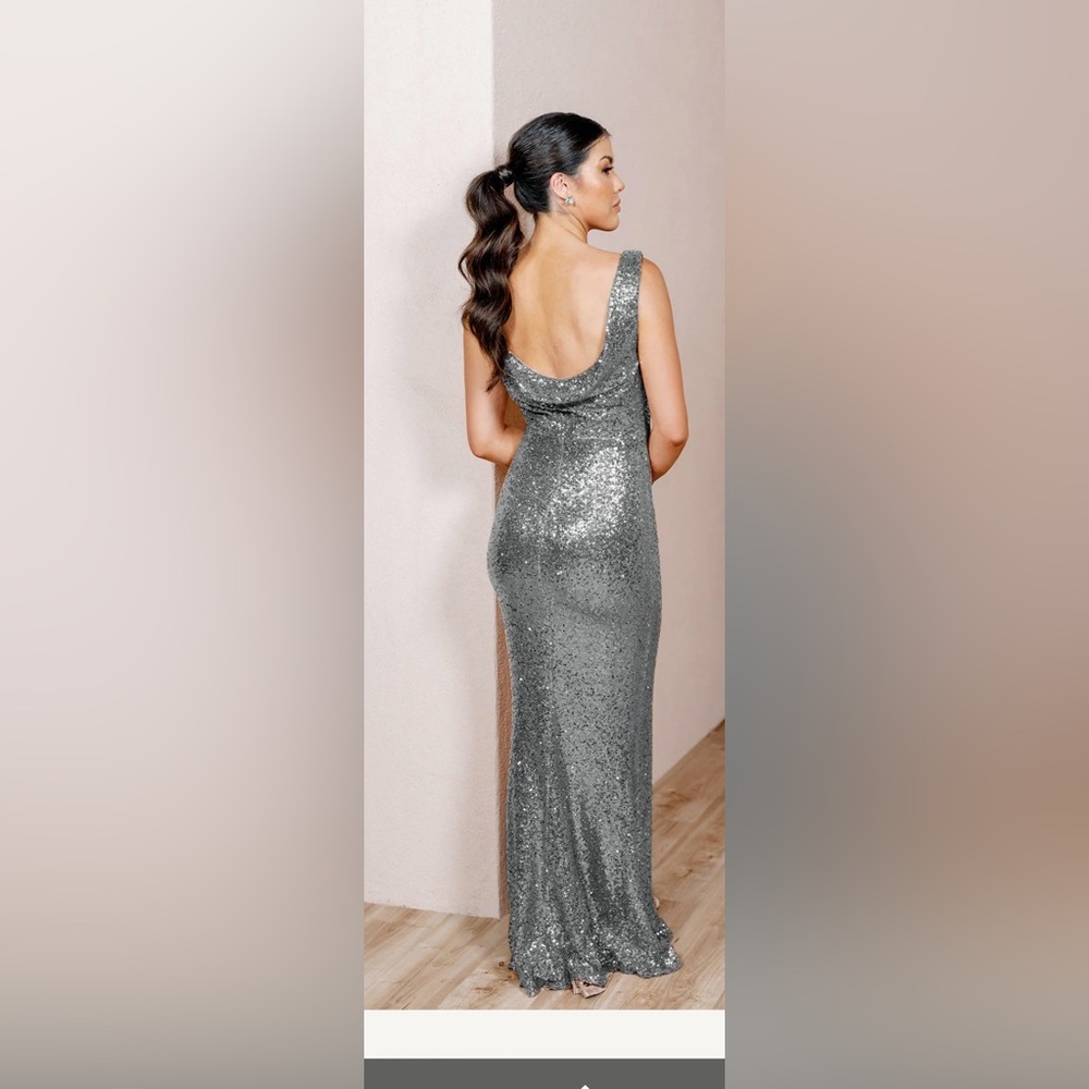 NEW Revelry Silver sequin  long Formal Bridesmaids Dress size 16